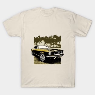 Gold 1968 Ford Mustang with Horses T-Shirt